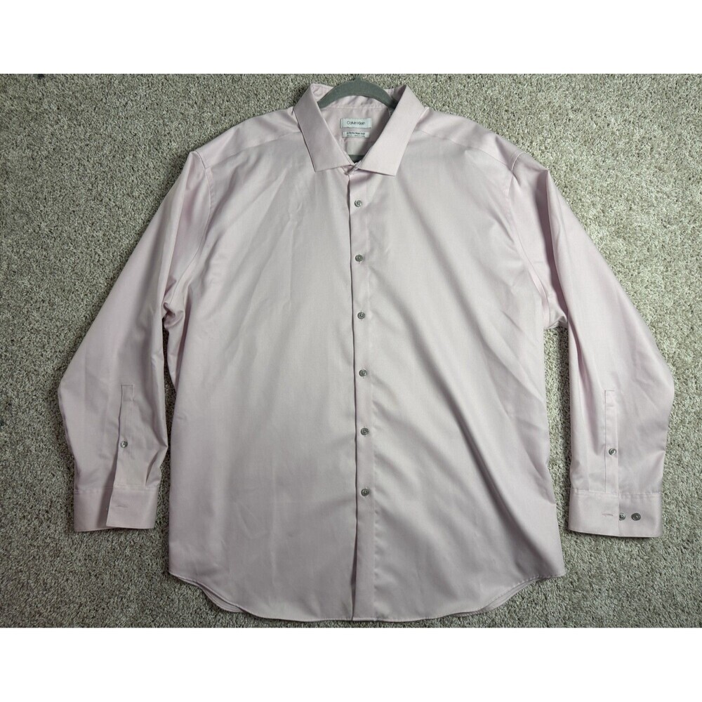 Calvin Klein Pink Dress Shirt Mens 20 34/35 Slim Fit Infinite Non Iron